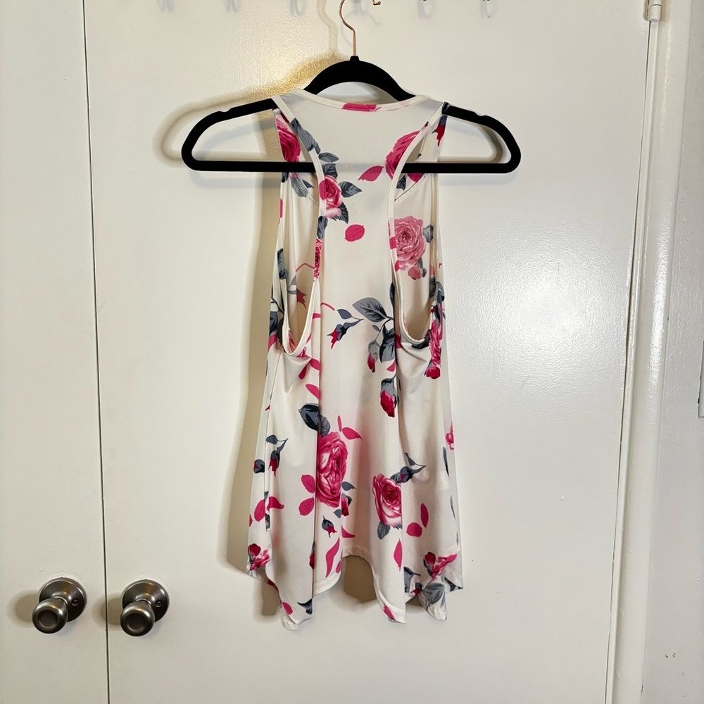 White and Pink Floral Racerback Tank Size M - Picture 5 of 9